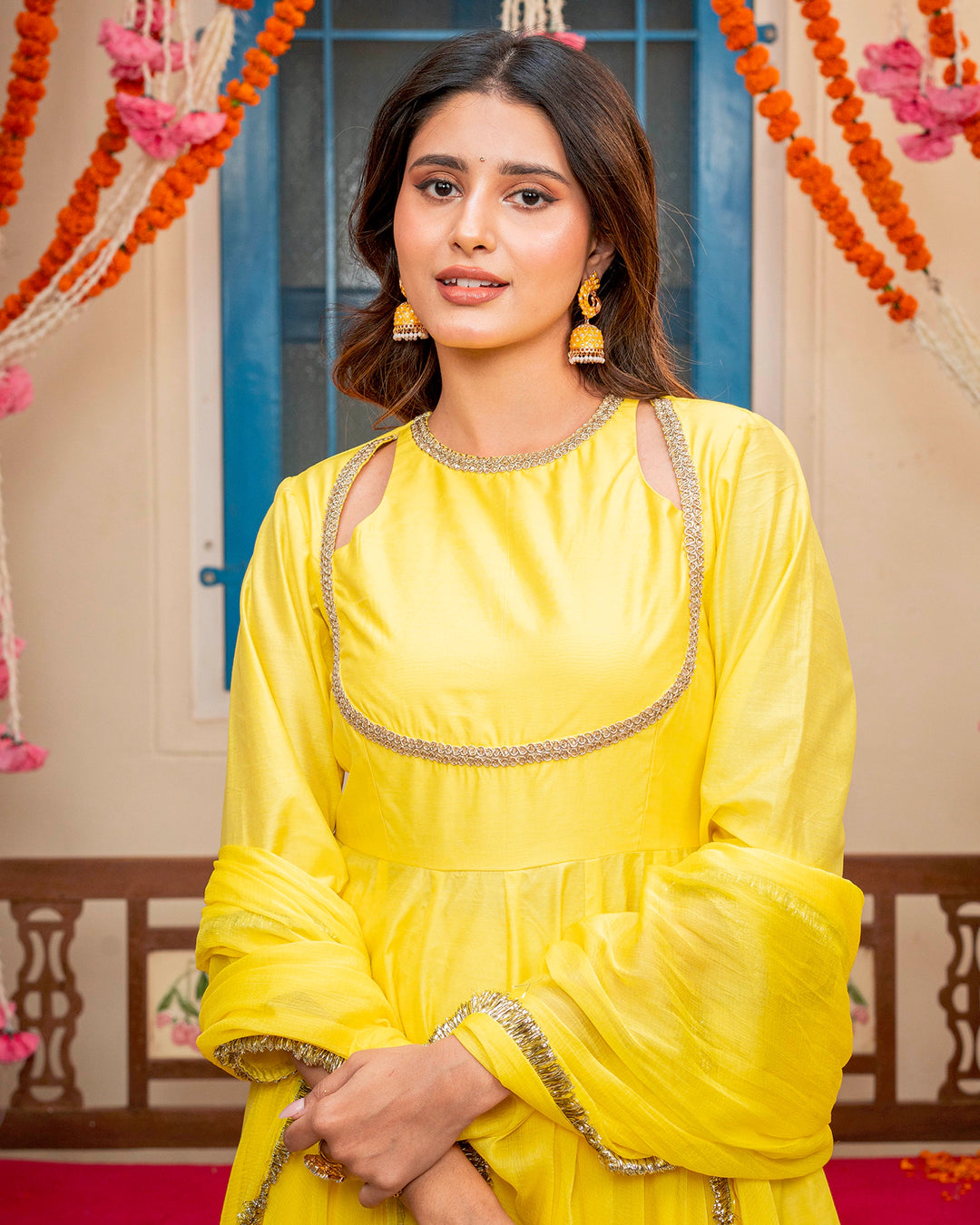 Yellow Chanderi Cut-Out Suit Set