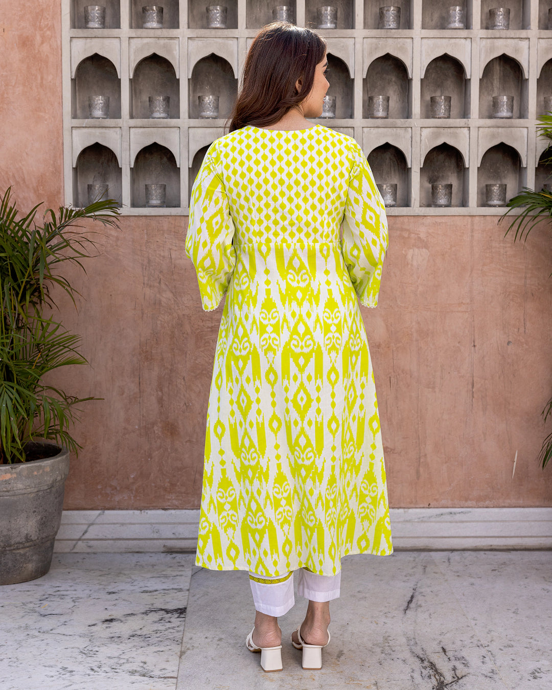 Fluorescent Green Ikat Suit Set