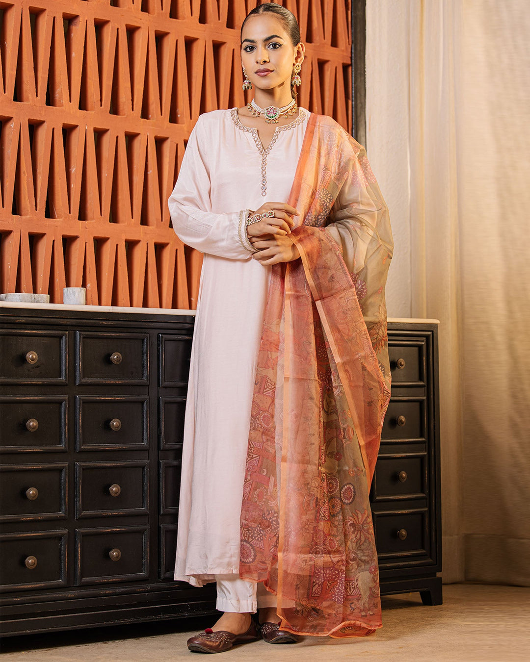 Solid mirror Chanderi Suit Set