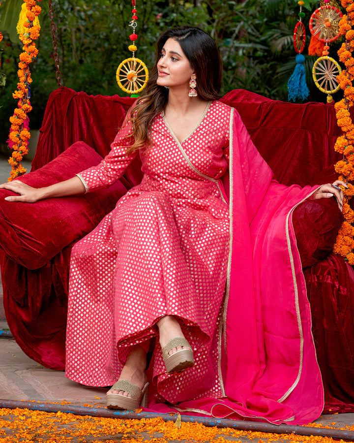 Intense Pink Embroidered Suit Set