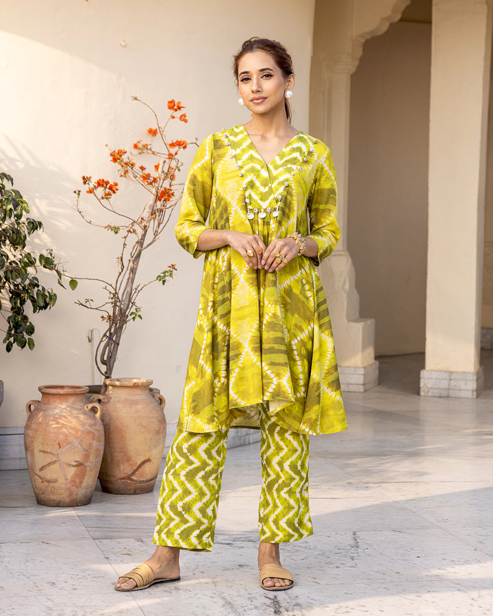 Green Tie Dye Kurta Set