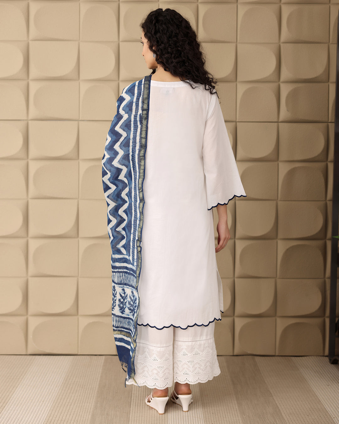 WHITE A-LINE KURTA - DUPATTA SET