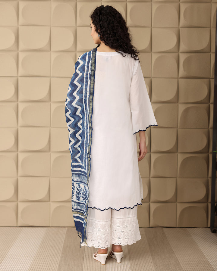 WHITE A-LINE KURTA - DUPATTA SET