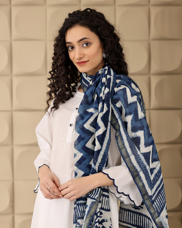 WHITE A-LINE KURTA - DUPATTA SET