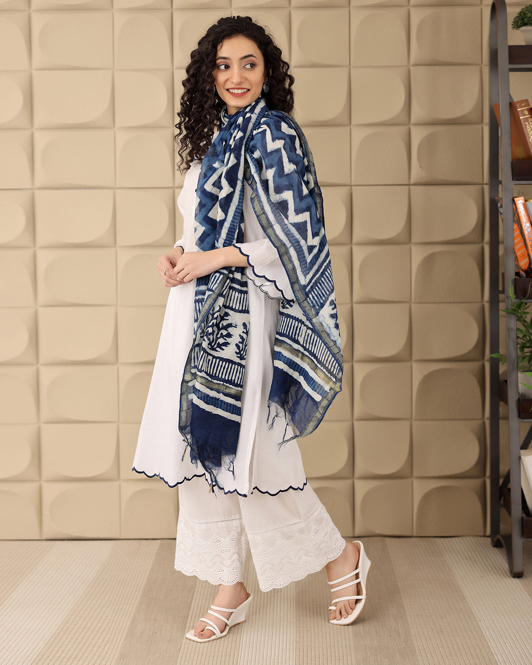 WHITE A-LINE KURTA - DUPATTA SET