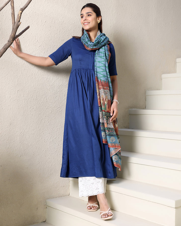 NAVY COTTON KURTA-DUPATTA SET