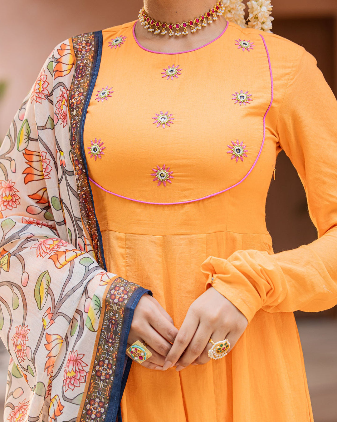 Orange & Green Kalamkari Suit Set