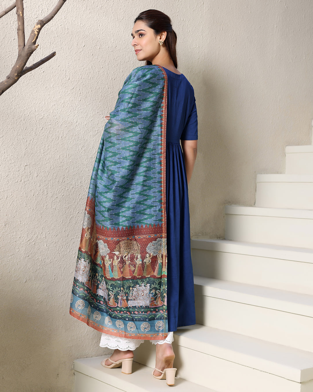 NAVY COTTON KURTA-DUPATTA SET