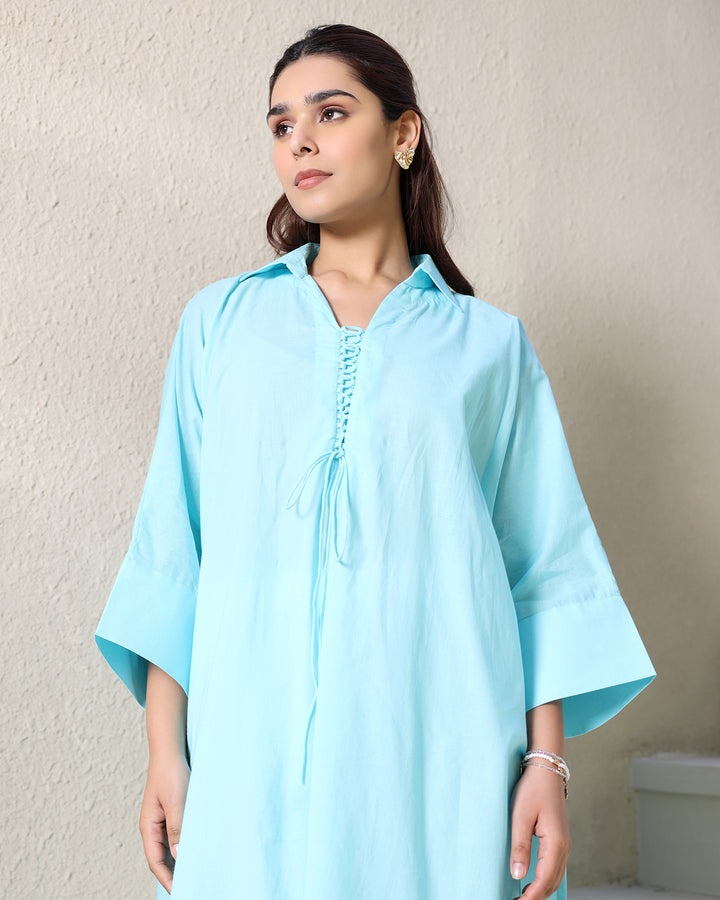 A-line Sky Blue Cotton Kurta