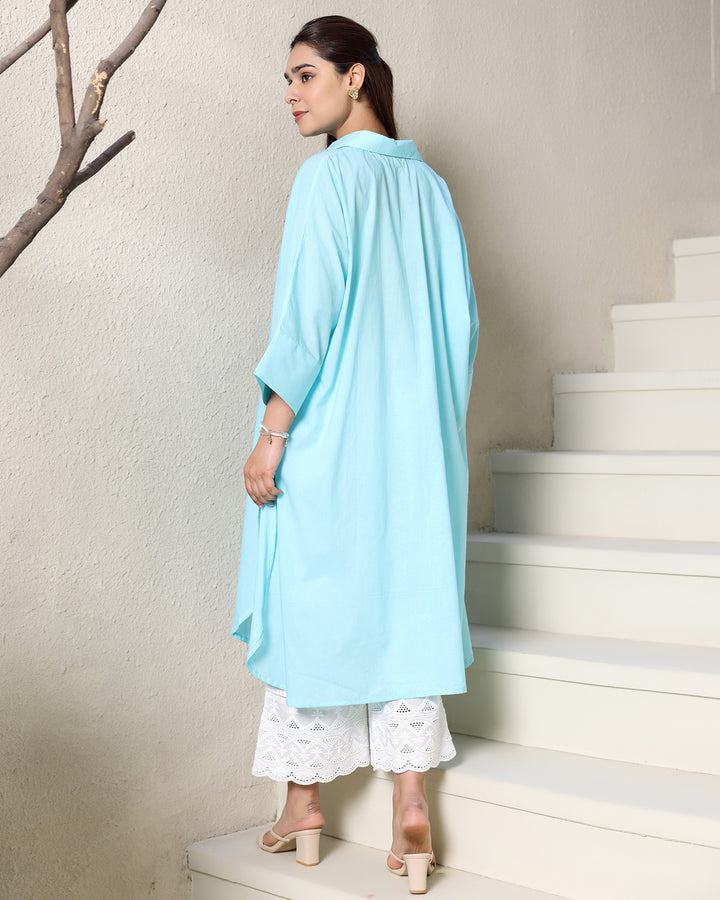 A-line Sky Blue Cotton Kurta
