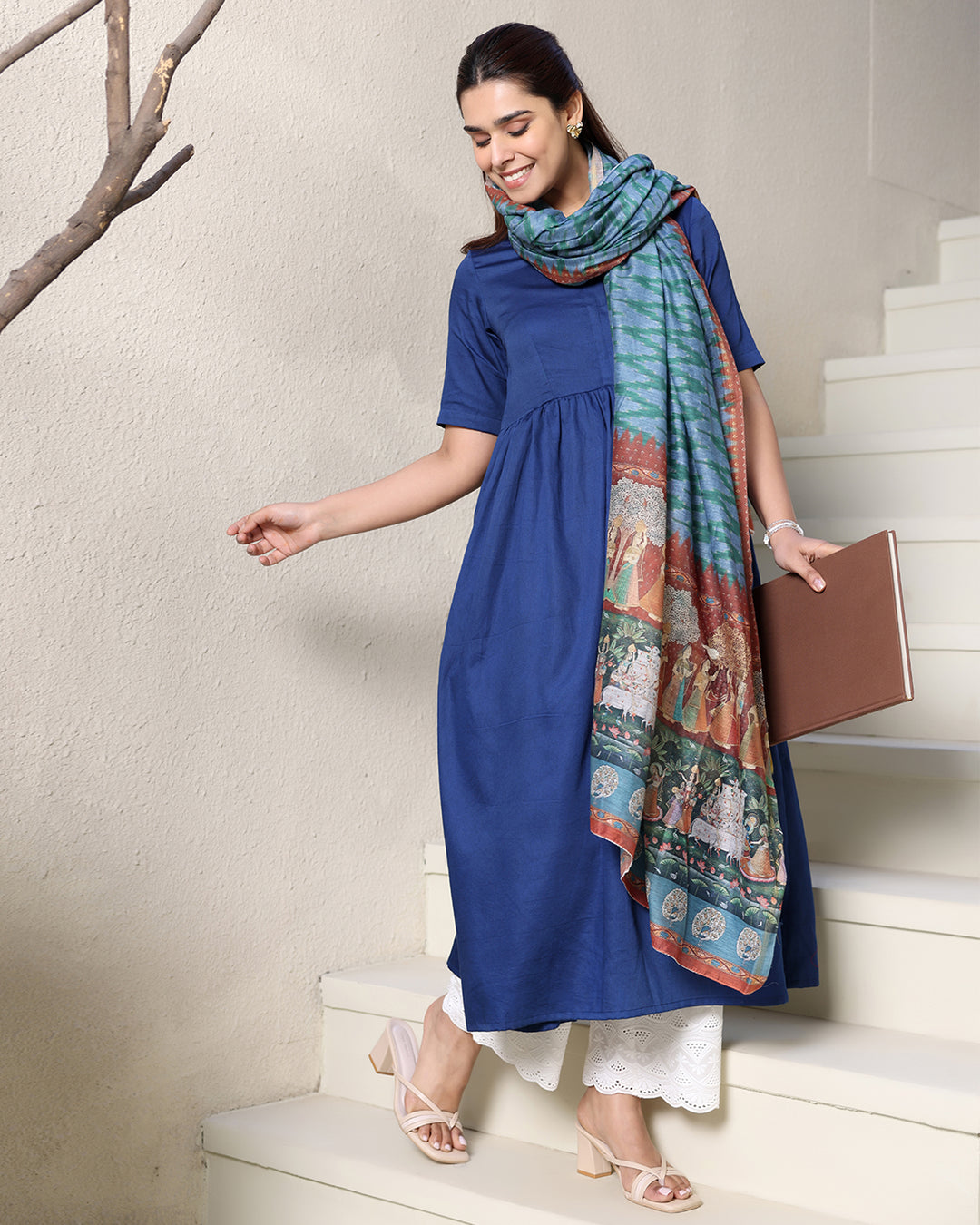 NAVY COTTON KURTA-DUPATTA SET