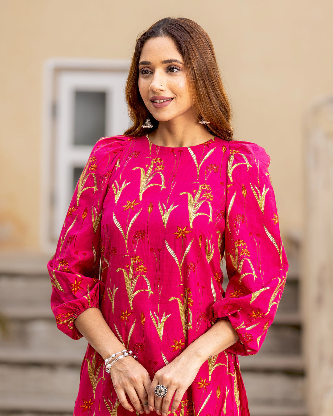 Fuschia Pink Floral Kurta Set