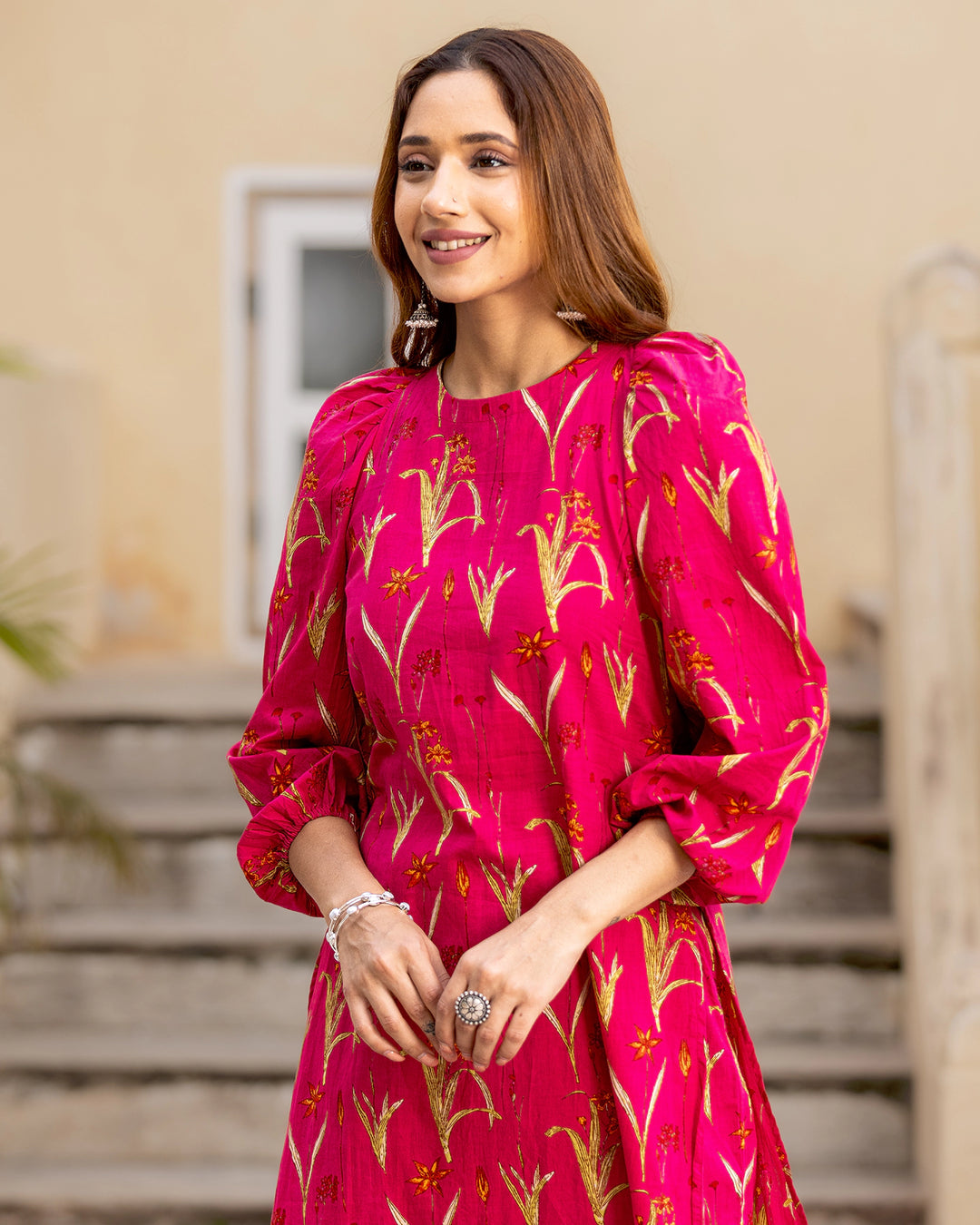 Fuschia Pink Floral Kurta Set