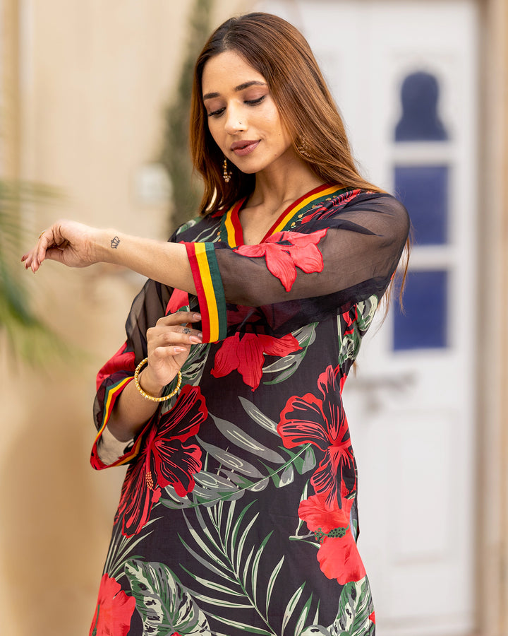 Ebony Tropical & Floral Kurta Set