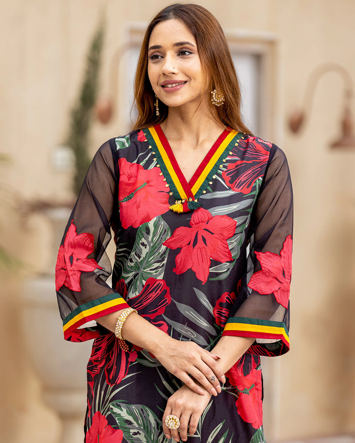 Ebony Tropical & Floral Kurta Set