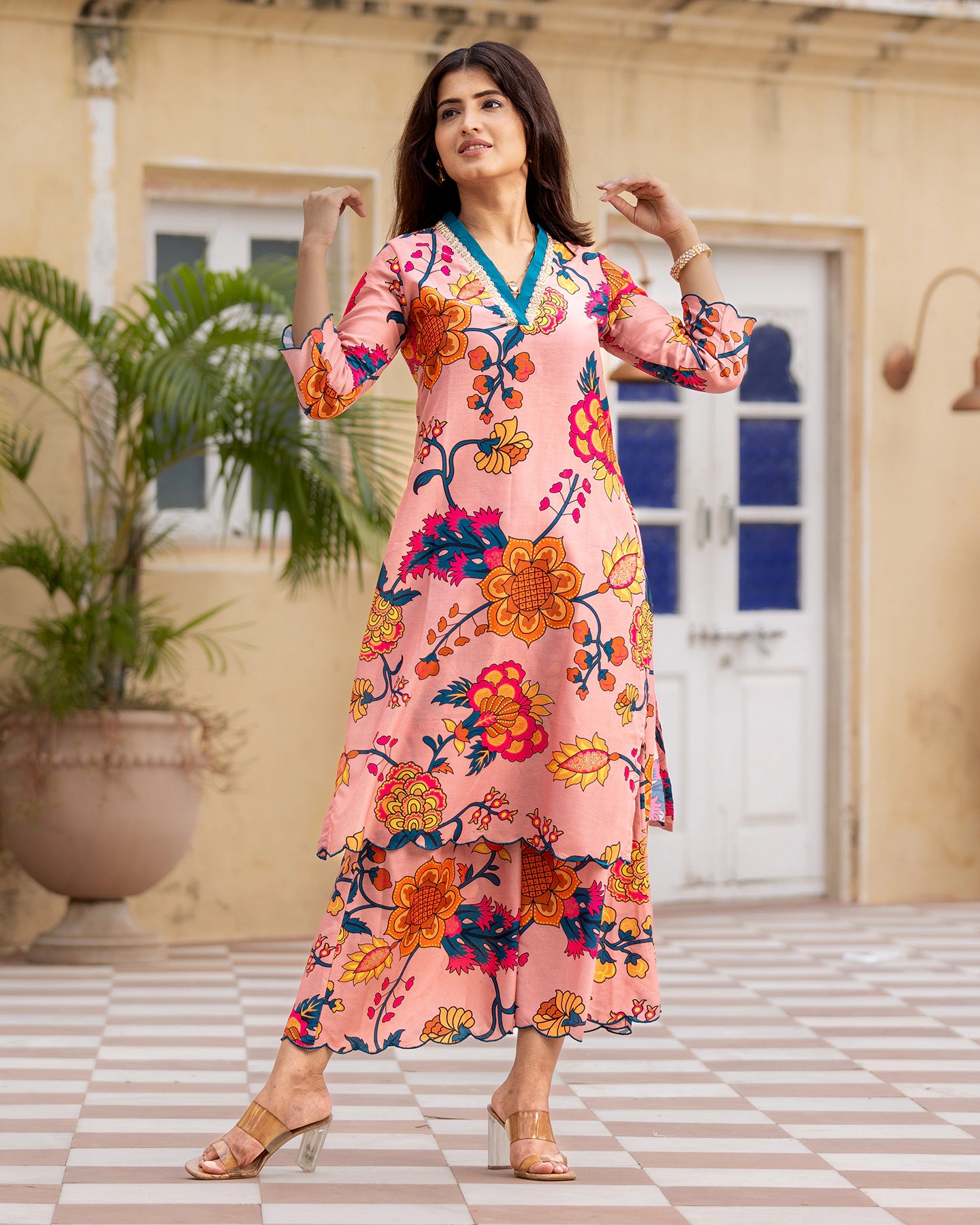 chinese dress ladies Buy Blush & Blossom-trail Kurta Set Online in India – Ambraee