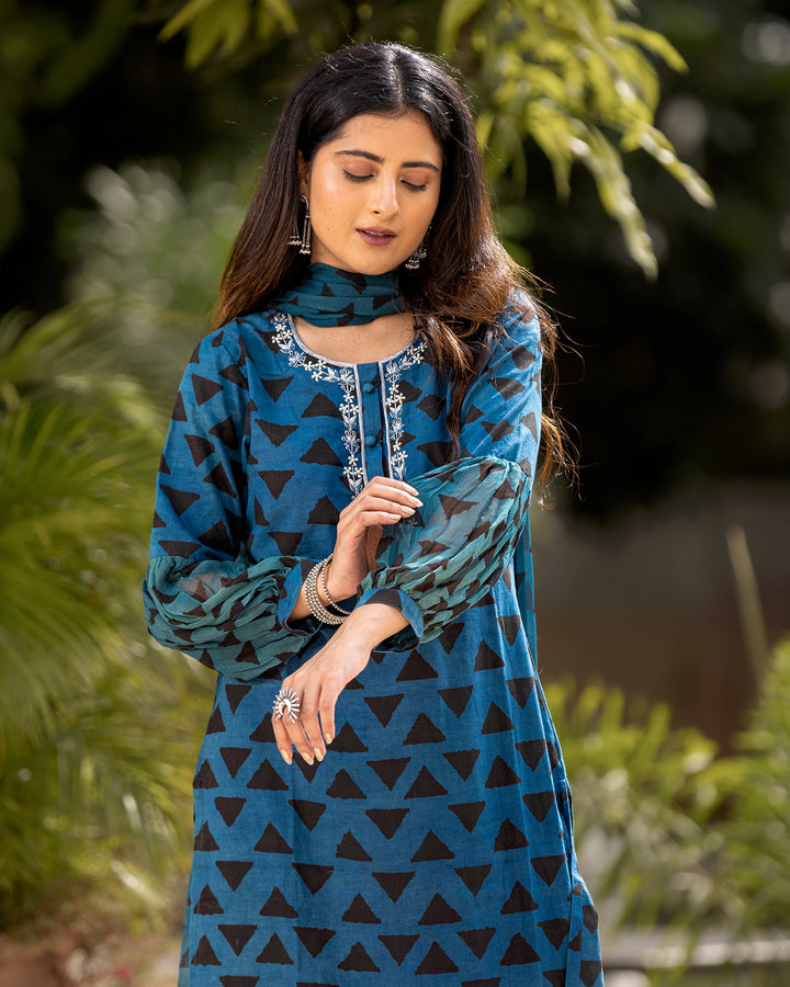 Blue Bagru Suit Set