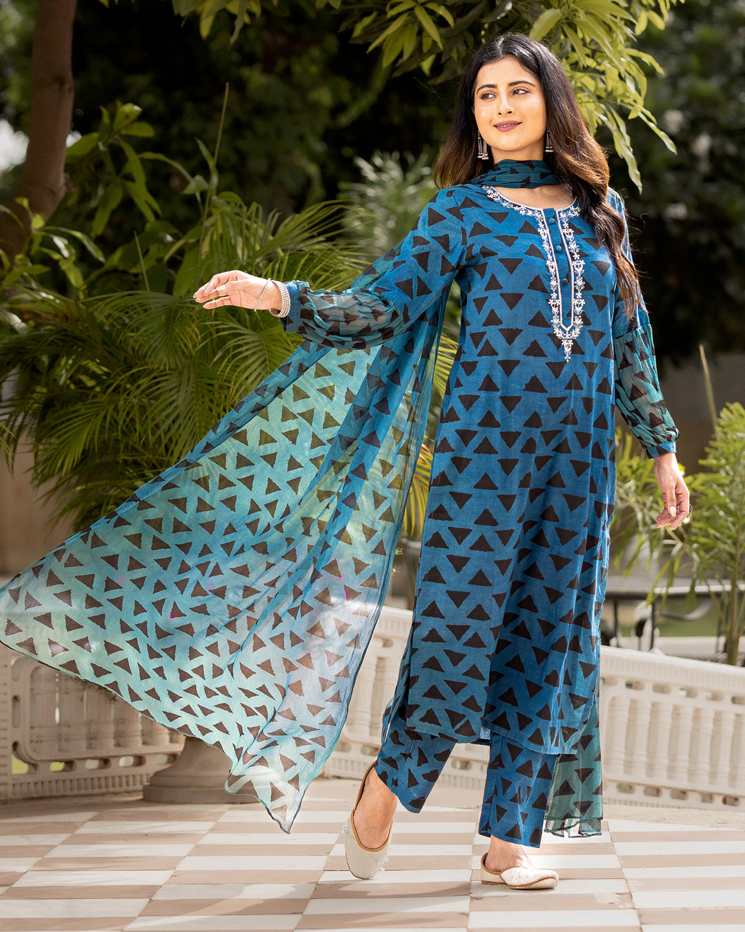 Blue Bagru Suit Set