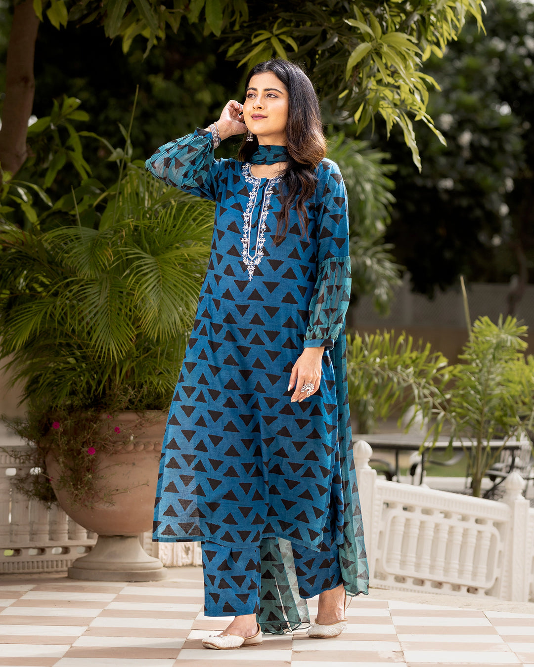 Blue Bagru Suit Set