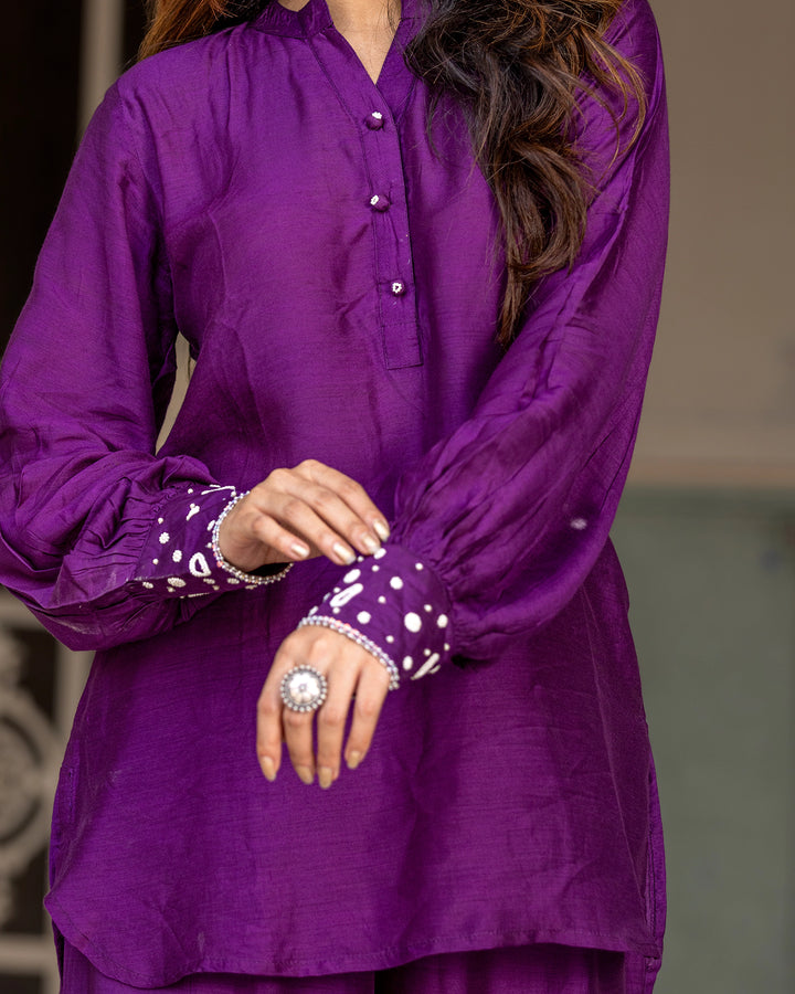 Purple Embroidered Silk Kurta Set