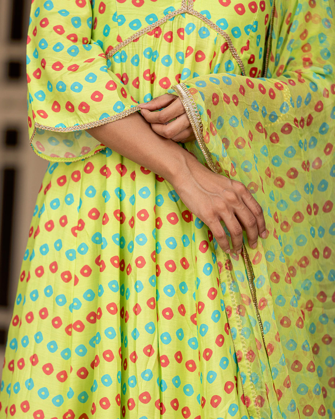 Neon Green Bandhej Anarkali Suit Set