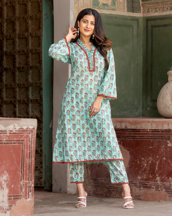 Pastel Green Floral Kurta Set