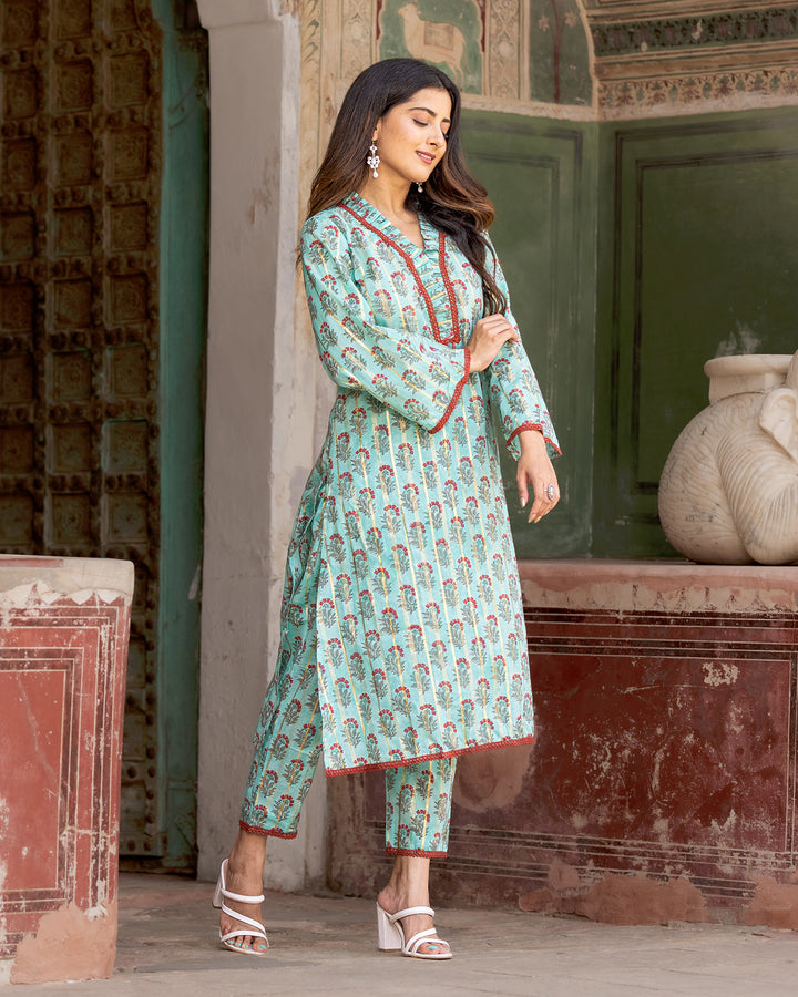 Pastel Green Floral Kurta Set