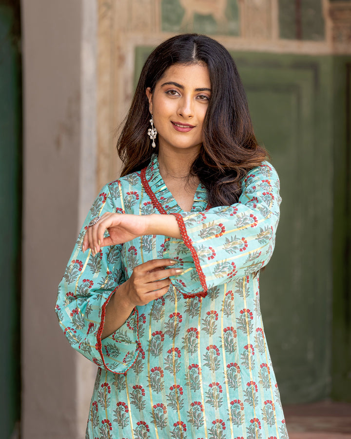 Pastel Green Floral Kurta Set