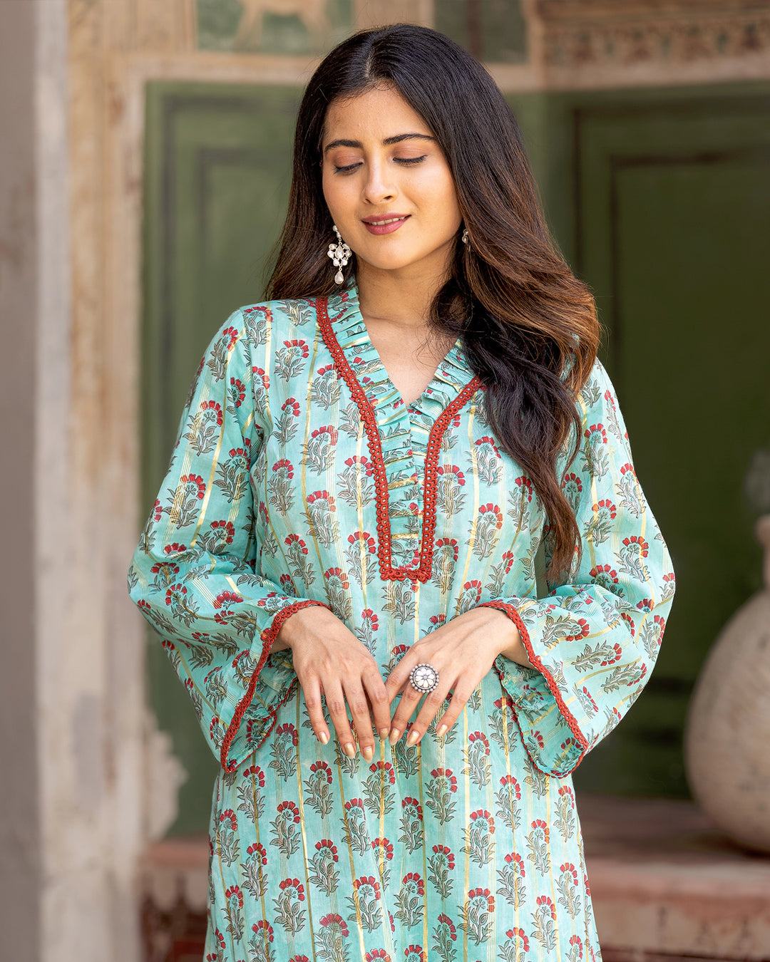 Pastel Green Floral Kurta Set