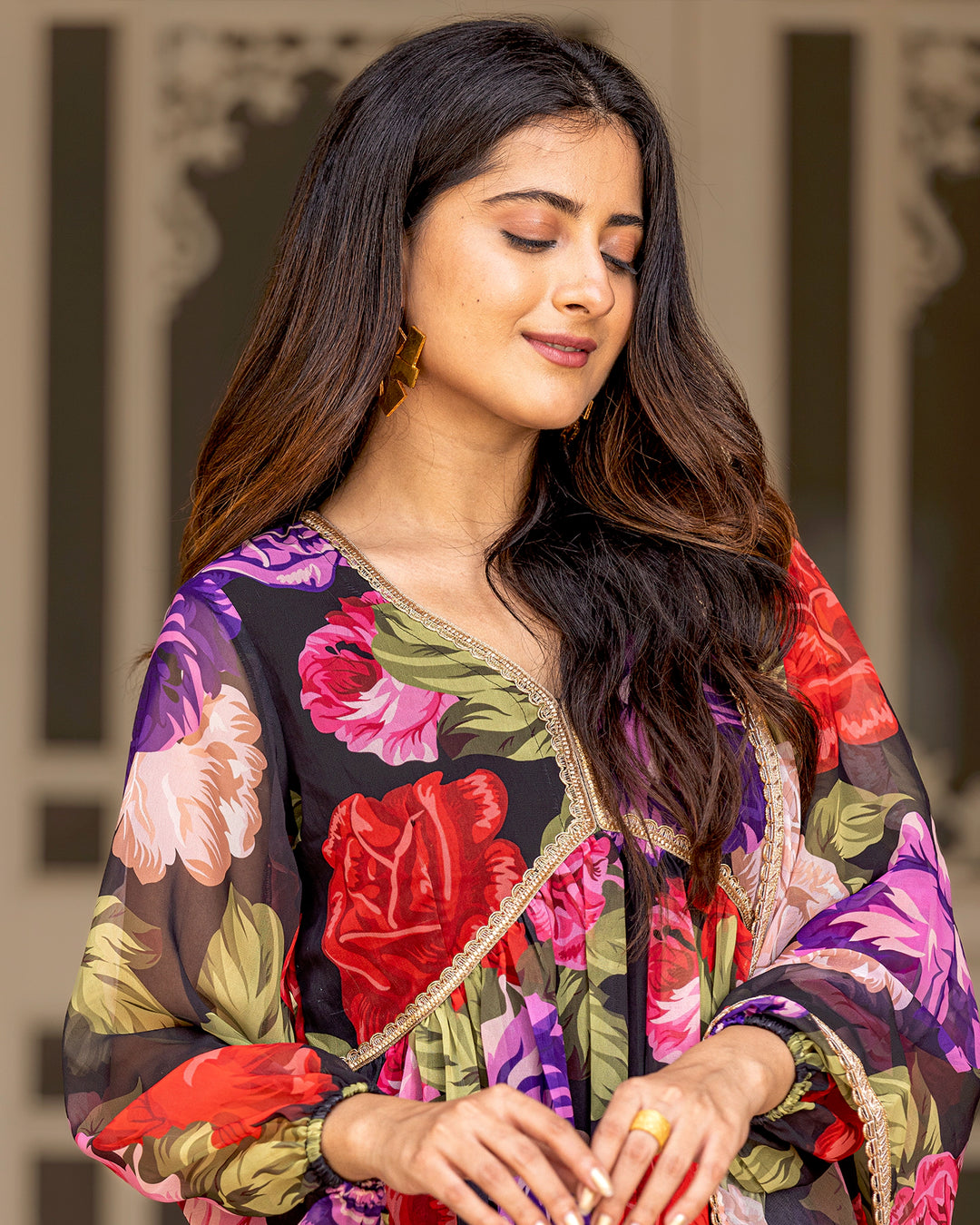 Black Floral & Gota Sharara Set