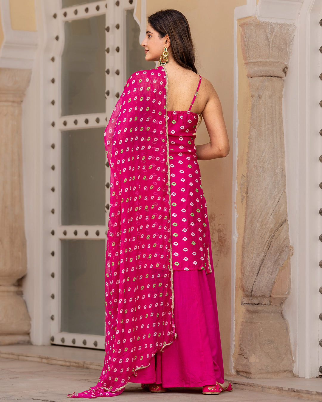 Pink Bandhej Muslin Sharara Suit Set