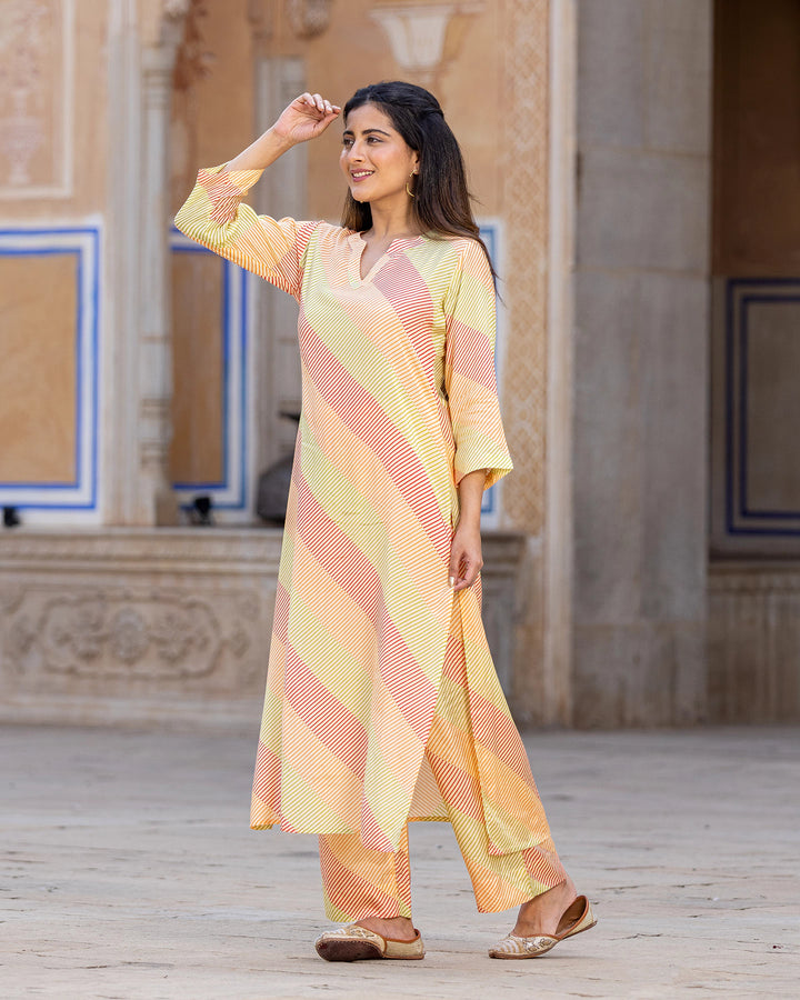 Yellow Striped Kurta Set