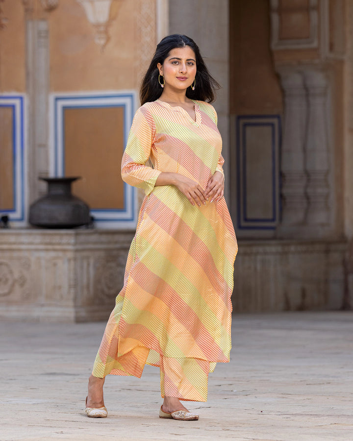 Yellow Striped Kurta Set