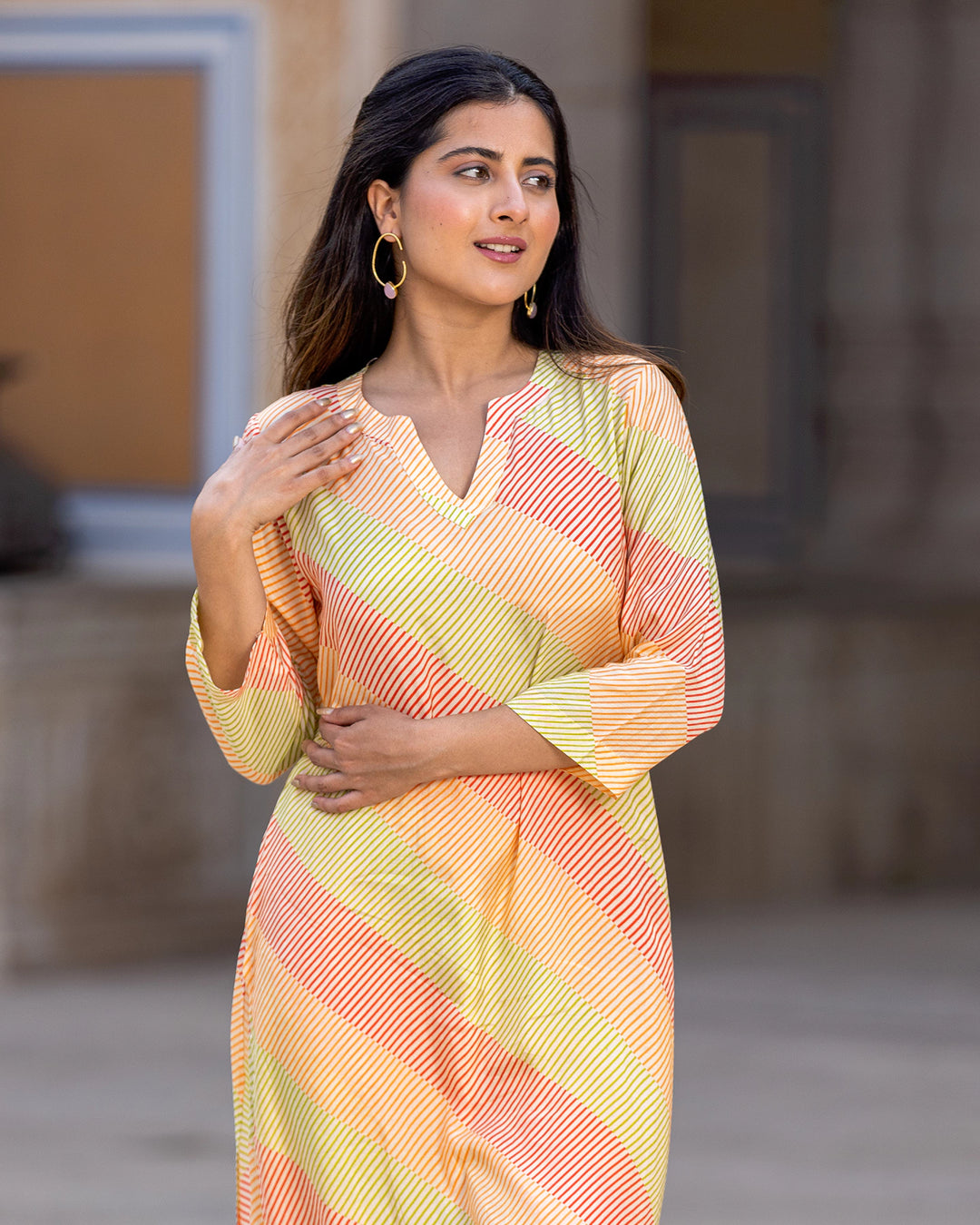 Yellow Striped Kurta Set