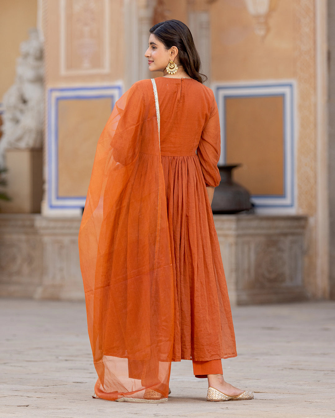Rust Kaccha-gota Anarkali Suit Set