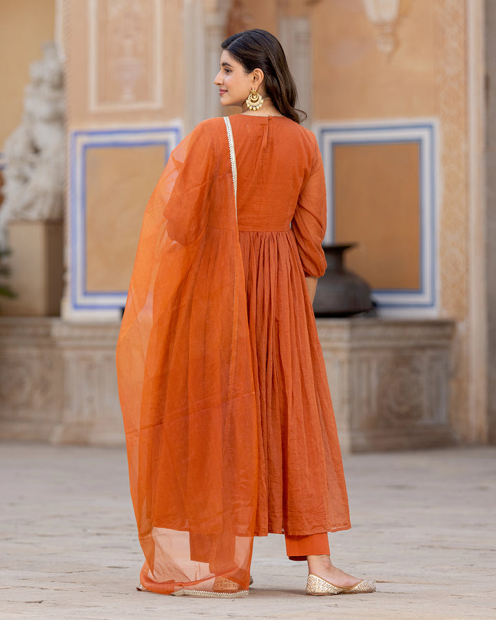 Rust Kaccha-gota Anarkali Suit Set