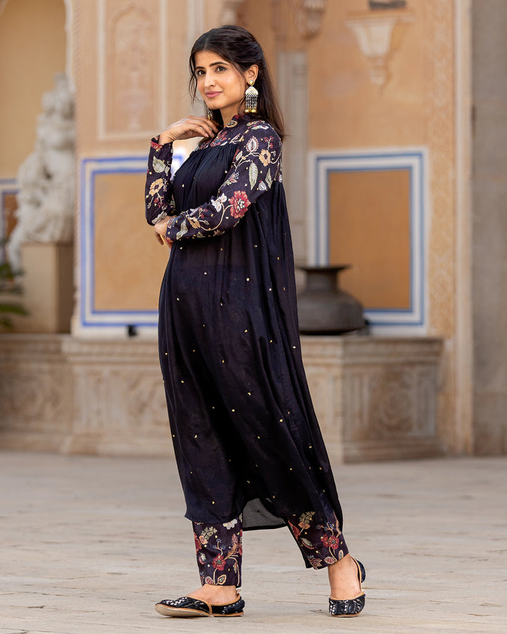 Midnight Kalamkari Muslin Kurta Set