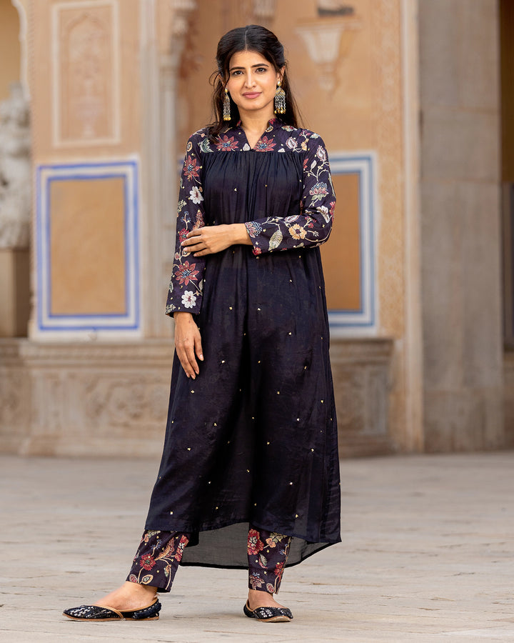 Midnight Kalamkari Muslin Kurta Set