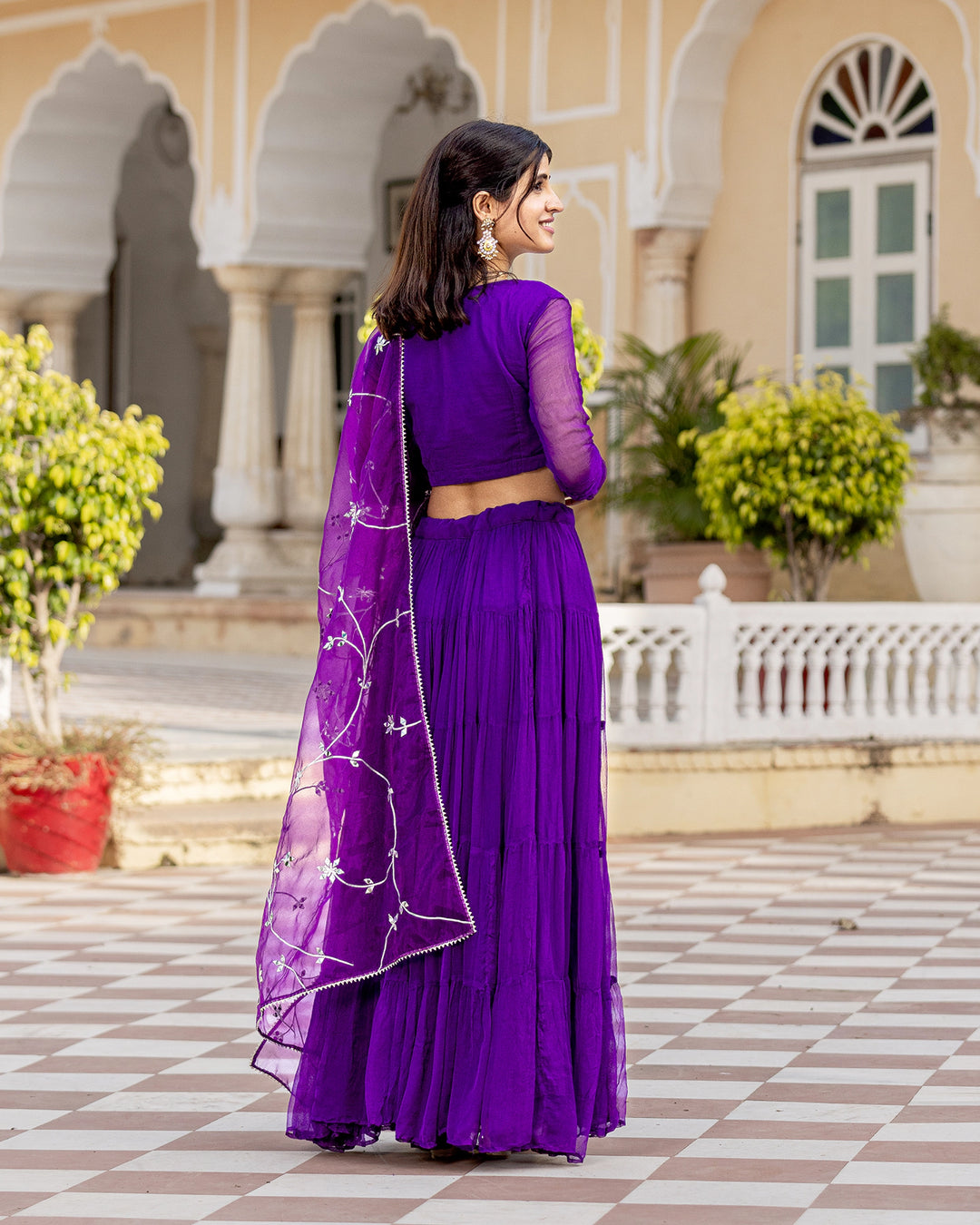 Purple Gota & Tiered Lehenga Set