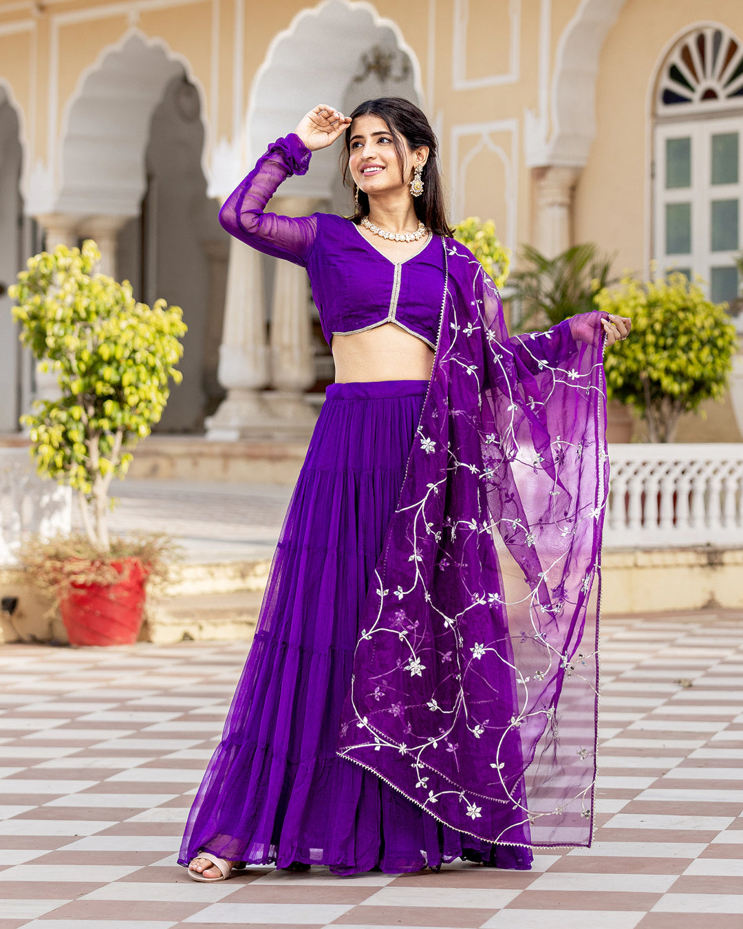 Purple Gota & Tiered Lehenga Set