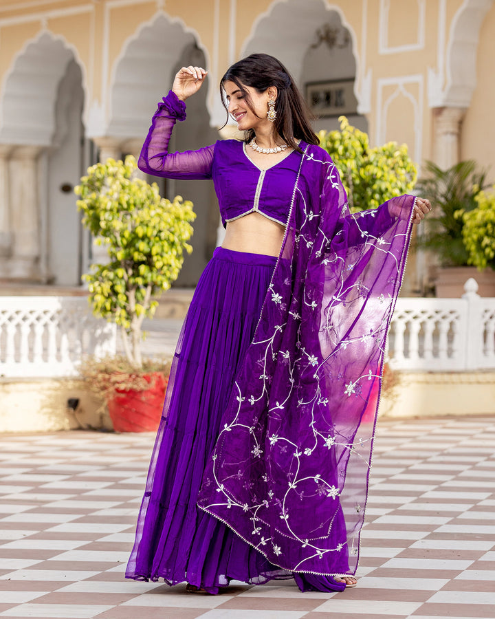 Purple Gota & Tiered Lehenga Set