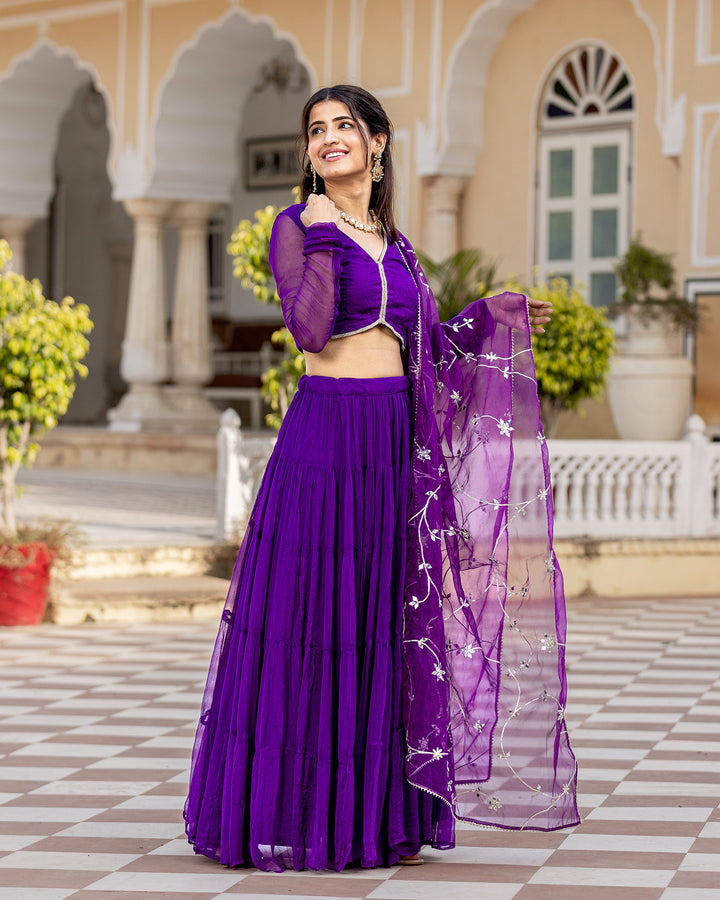 Purple Gota & Tiered Lehenga Set