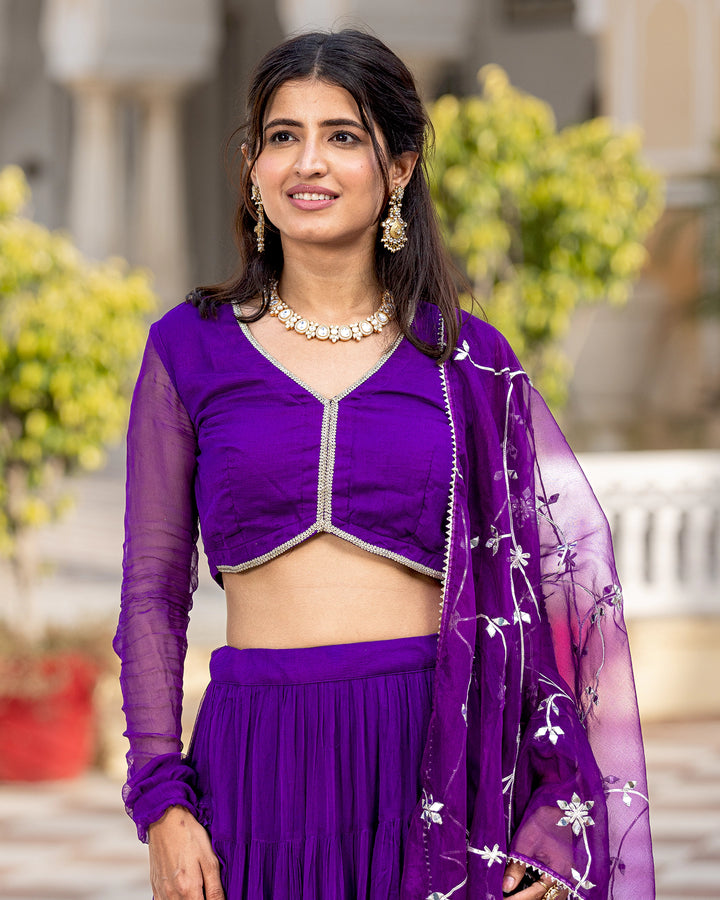 Purple Gota & Tiered Lehenga Set