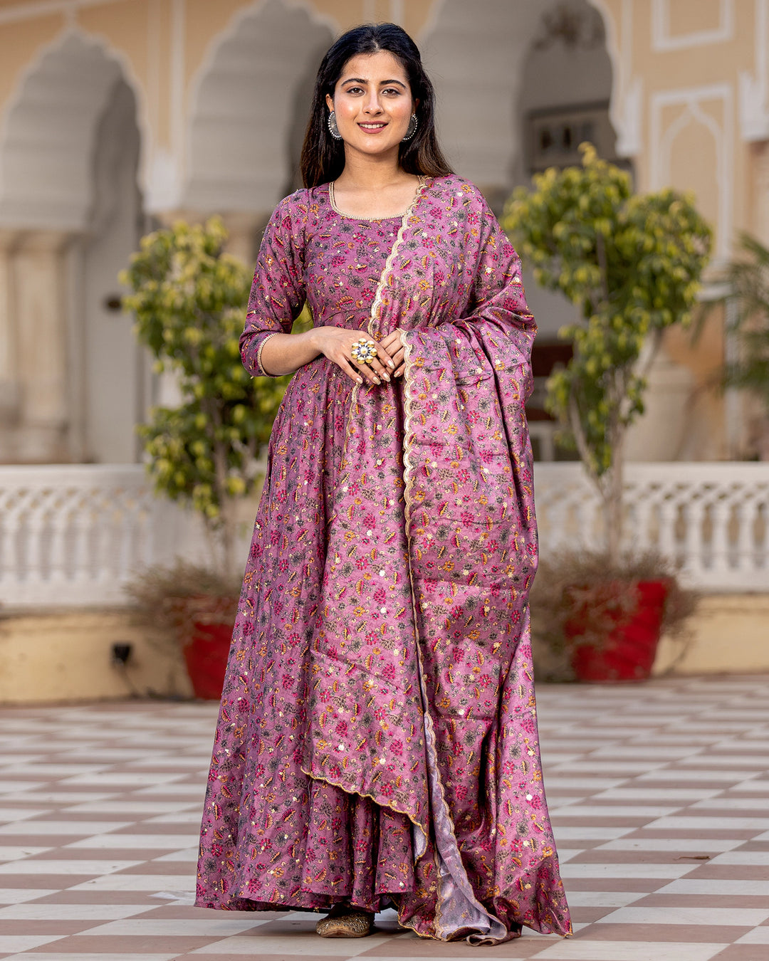 Pink Kalamkari Anarkali Suit Set