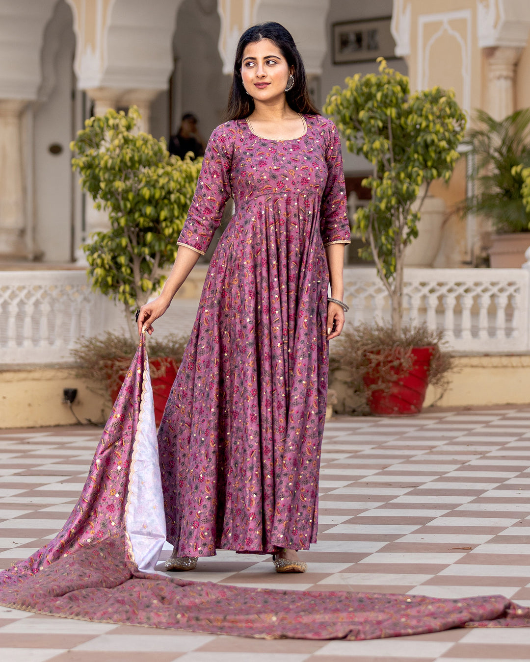 Pink Kalamkari Anarkali Suit Set