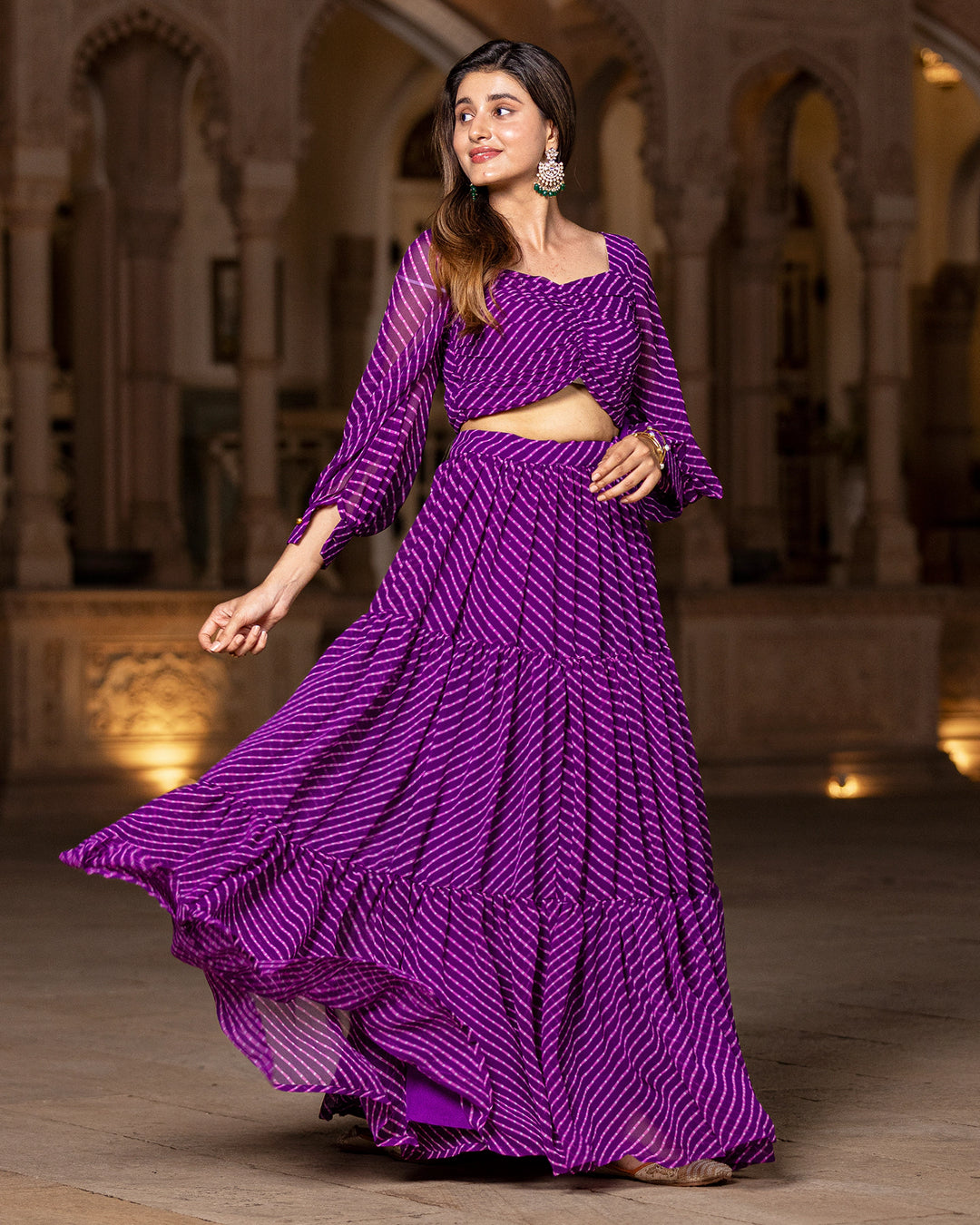 Purple Leheriya Top & Skirt Set