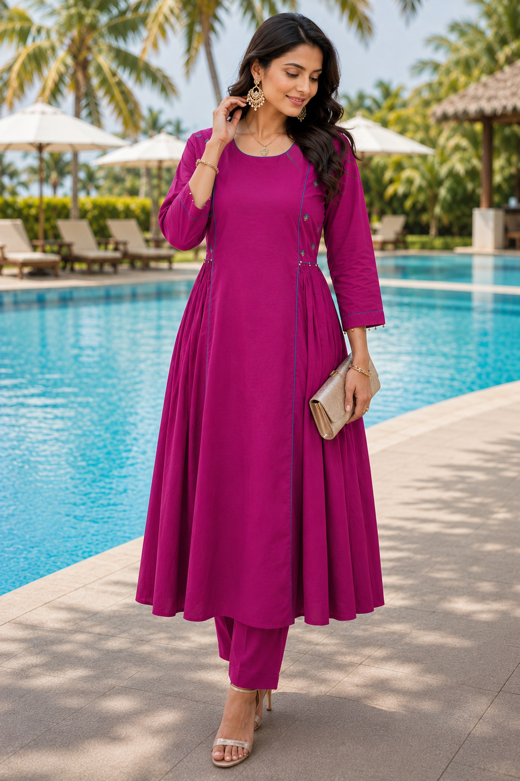 Buy Purple Mirror Work A-line Kurta Set for Women Online in India – Ambraee