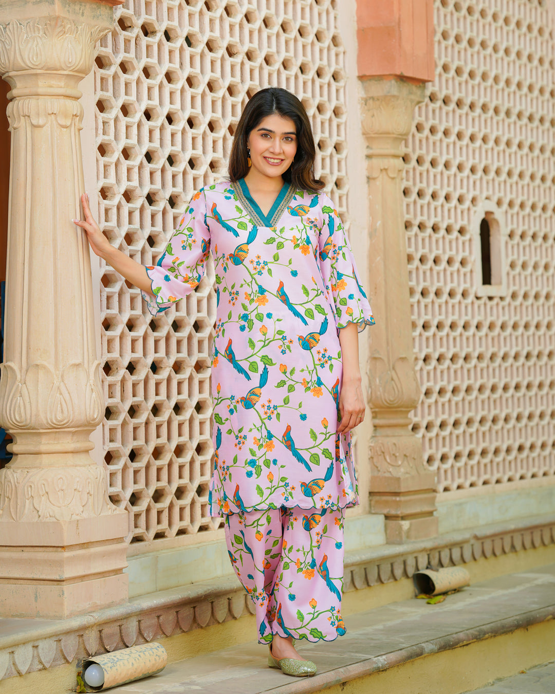 Pink Floral Summer Kurta Set