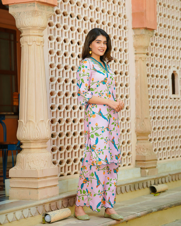Pink Floral Summer Kurta Set