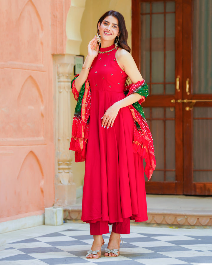Maroon Embroidered Suit Set